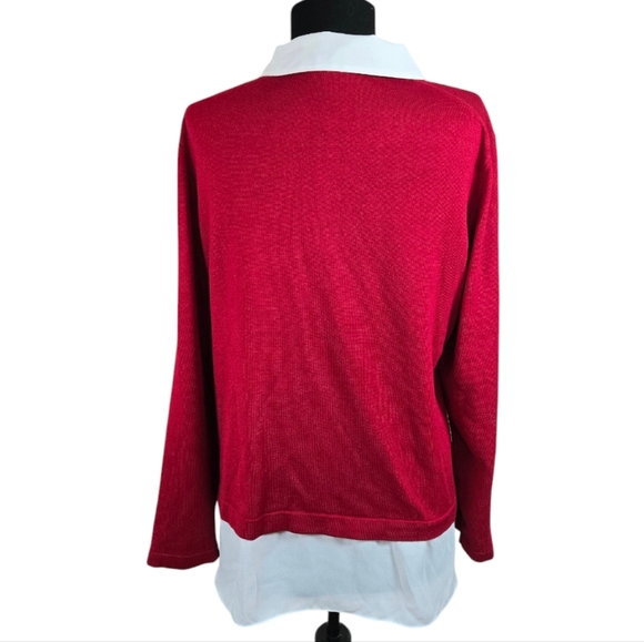 Investments Petite Red with White Collar & Hem Long Sleeves Sweatshirt - Size PL - Picture 5 of 7